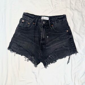 Zara Mid Rise Distressed Denim Shorts